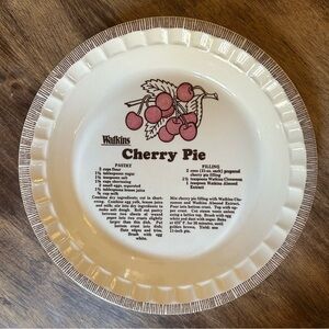 Cherry Pie Deep Dish Plate Watkins 11” Ceramic  w/Recipe #6294 Oven Safe Vintage